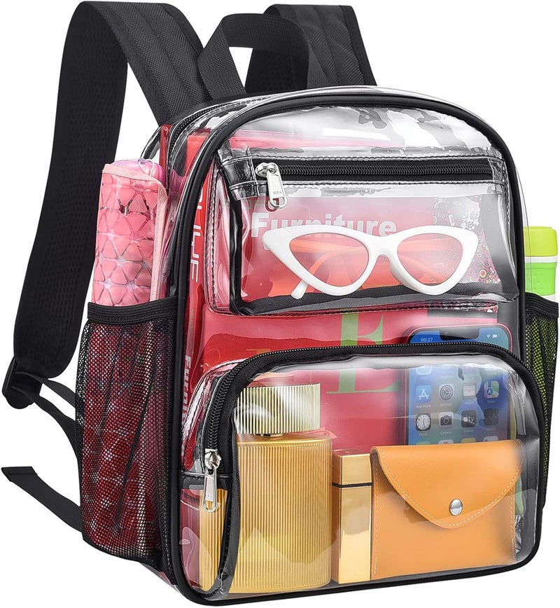MAYTREE Clear Backpack Stadium Approved for Women and Men, Clear Bag for Stadium Events, Transparent bag for Concert Sporting Festival, Black - Image 1